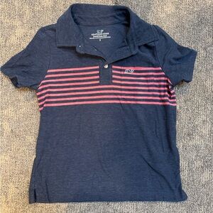 Vineyard Vines Kids Polo in Navy and Pink Stripes